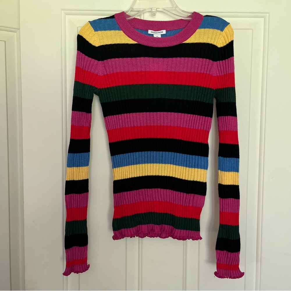 Kids Nordstrom Rainbow Stripe  Ribbed Sweater XL